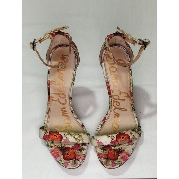 Sam Edelman Eleanor Floral Print Ankle Strap Heels Size 7 Women's Shoes - Picture 10 of 13